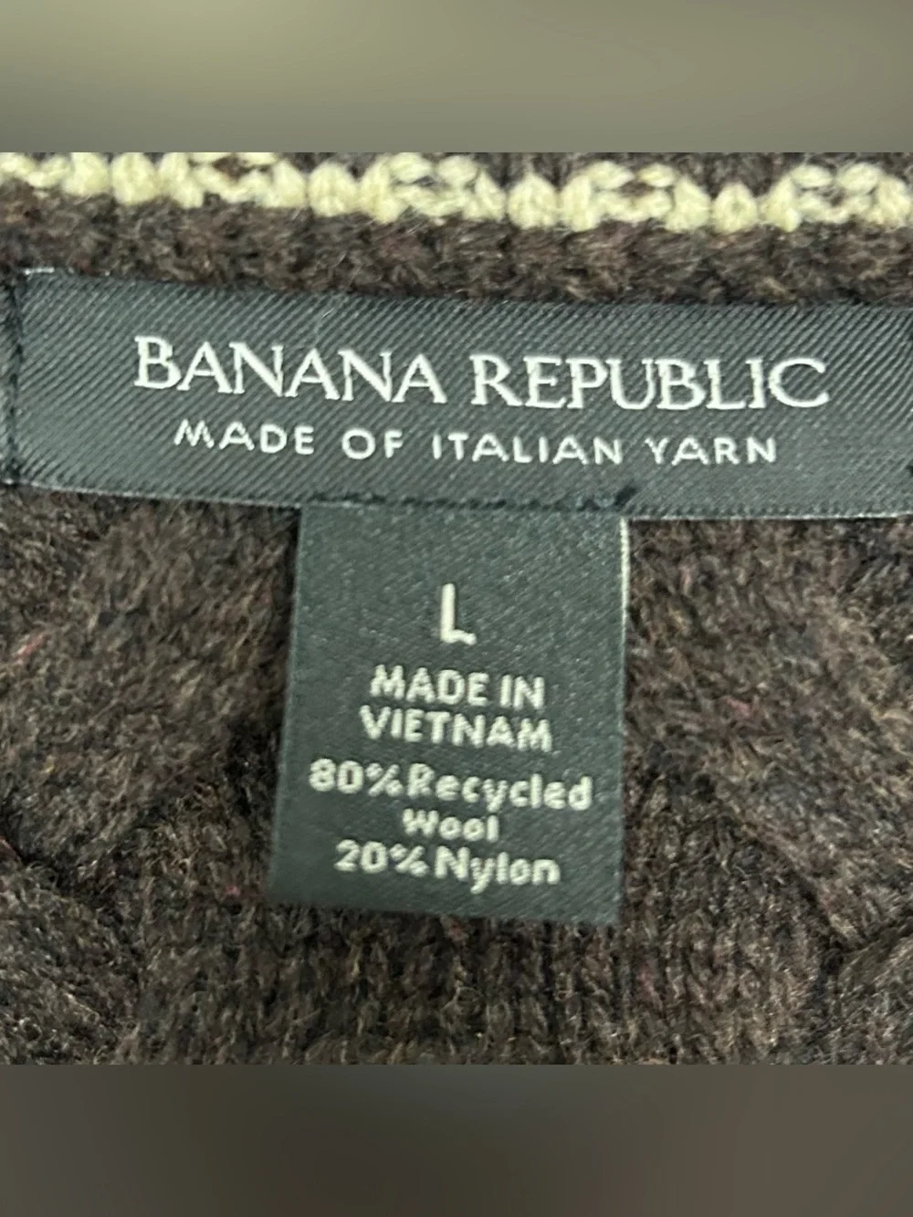 Banana Republic Cavo Wool Blend Sweater Men’s Size L Cable Knit Crew Neck Brown